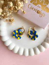 Pampilles FLORALIE réversibles motifs rondelles de fruits, jaune fluo ou bleu - boucles d’oreilles interchangeables