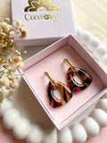 Pampilles AMBRE marbré marron, rosé et framboise - boucles d’oreilles interchangeables
