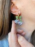 Pampilles cerise à rayures prune et beige SERENA - boucles d’oreilles interchangeables