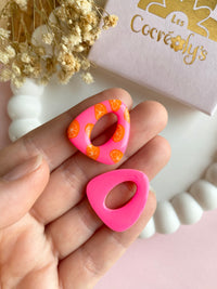 Pampilles AMBRE réversibles motifs rondelles de fruits, rose fluo ou vert fluo - boucles d’oreilles interchangeables