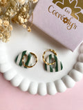 Pampilles AMBRE à rayures rouge cerise beige ou vert feuille beige - boucles d’oreilles interchangeables