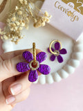 Pampilles NAÏA réversibles mauve, recto métallisé coeur pailleté et verso motifs à pois blancs - boucles d’oreilles interchangeables