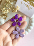 Pampilles NAÏA réversibles mauve, recto métallisé coeur pailleté et verso motifs à pois blancs - boucles d’oreilles interchangeables
