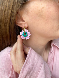 Pampilles FLORETTE framboise ou vert émeraude - boucles d’oreilles interchangeables
