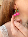 Pampilles cerise couleur rose fluo SERENA - boucles d’oreilles interchangeables