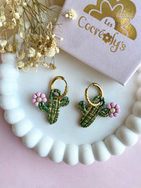 Pampilles ORIANA cactus doré rose ou vert - boucles d’oreilles interchangeables