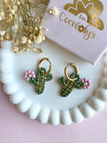Pampilles ORIANA cactus doré rose ou vert - boucles d’oreilles interchangeables