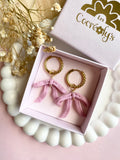 Pampilles BONNIE noeud effet ruban rose poudré - boucles d’oreilles interchangeables