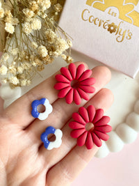 Pampilles APPOLINE rouge cerise + FLORETTE bleu blanc - boucles d’oreilles interchangeables