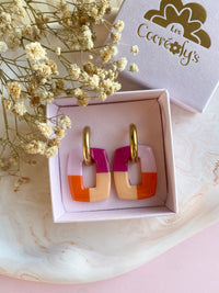 Pampilles ÉZIA couleurs mandarine pêche framboise rose pétale - boucles d’oreilles interchangeables