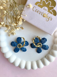 Pampilles NAÏA effet Denim bleu foncé, coeur pailleté - boucles d’oreilles interchangeables
