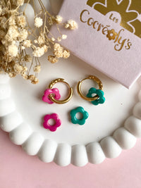 Pampilles FLORETTE framboise ou vert émeraude - boucles d’oreilles interchangeables