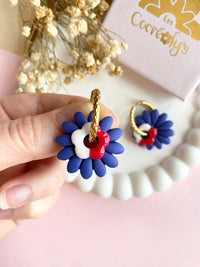 Pampilles APPOLINE bleu roi + FLORETTE blanc rouge - boucles d’oreilles interchangeables