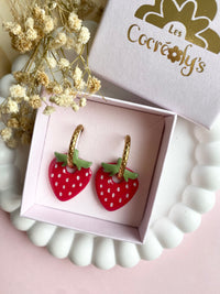 Pampilles fraise rouge à points blancs SERENA - boucles d’oreilles interchangeable