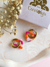 Pampilles AMBRE tacheté mandarine framboise nacré - boucles d’oreilles interchangeables