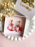Pampilles AMBRE marbré rouge cerise, rose doux, translucide et pointe de doré - boucles d’oreilles interchangeables