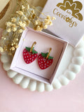 Pampilles SERENA fraise rouge strié pailletée à points blancs - boucles d’oreilles interchangeable