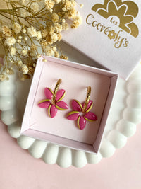 Pampilles TIARÉ rose tropical doré ou blanche dorée - boucles d’oreilles interchangeables