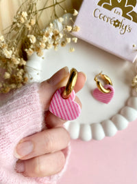 Pampilles LOUISE réversibles motifs rayures roses - boucles d’oreilles interchangeables