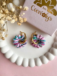 Pampilles APPOLINE éclats de couleurs : framboise, émeraude, rose doux et pointe de doré - boucles d’oreilles interchangeables