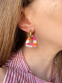 Pampilles AMBRE tacheté mandarine framboise nacré - boucles d’oreilles interchangeables