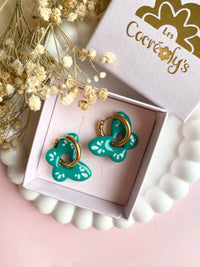 Pampilles papillons OPHÉLIA framboise ou vert émeraude - boucles d’oreilles interchangeables
