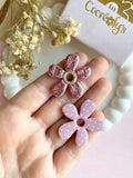 Pampilles NAÏA réversibles rose pâle, recto métallisé coeur pailleté et verso motifs à pois blancs - boucles d’oreilles interchangeables