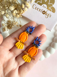 Pampilles LÉON perroquets blanc jaune ou perroquets bleu orange jaune - boucles d’oreilles interchangeables