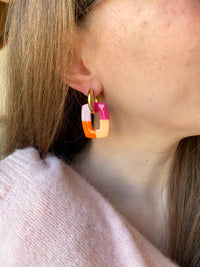 Pampilles ÉZIA couleurs mandarine pêche framboise rose pétale - boucles d’oreilles interchangeables