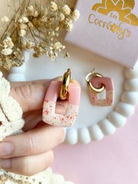 Pampilles ÉZIA pêche et beige éclats corail pêche - boucles d’oreilles interchangeables