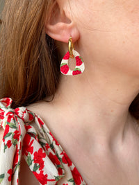Pampilles AMBRE réversibles écru avec motifs fraises - boucles d’oreilles interchangeables