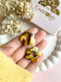 Pampilles FLORALIE marbré marron, jaune - boucles d’oreilles interchangeables