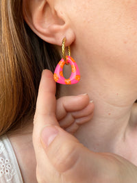 Pampilles AMBRE réversibles motifs rondelles de fruits, rose fluo ou vert fluo - boucles d’oreilles interchangeables