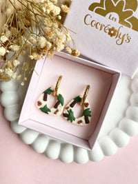 Pampilles AMBRE beige effet sable motifs palmiers cocos - boucles d’oreilles interchangeables