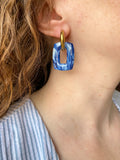 Pampilles ÉZIA marbré bleu marine blanc - boucles d’oreilles interchangeables