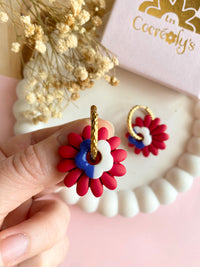 Pampilles APPOLINE rouge cerise + FLORETTE bleu blanc - boucles d’oreilles interchangeables