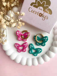 Pampilles papillons OPHÉLIA framboise ou vert émeraude - boucles d’oreilles interchangeables
