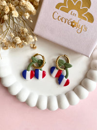 Pampilles cerise à rayures bleu blanc rouge SERENA - boucles d’oreilles interchangeables
