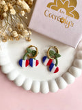 Pampilles cerise à rayures bleu blanc rouge SERENA - boucles d’oreilles interchangeables