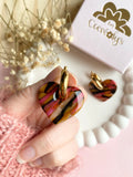 Pampilles INAYA marbré marron, rosé et framboise - boucles d’oreilles interchangeables