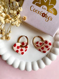 Pampilles INAYA réversibles beige avec motifs coeurs rouges - boucles d’oreilles interchangeables