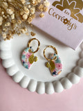 Pampilles MAÏNA éventail rose à points blancs ou motifs toucan hibiscus - boucles d’oreilles interchangeables