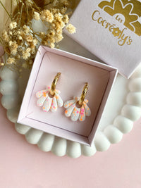 Pampilles JEANINE blanc éclats rose et orange fluo - boucles d’oreilles interchangeables