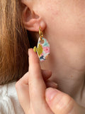 Pampilles MAÏNA éventail rose à points blancs ou motifs toucan hibiscus - boucles d’oreilles interchangeables