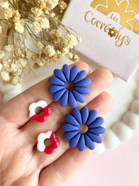 Pampilles APPOLINE bleu roi + FLORETTE blanc rouge - boucles d’oreilles interchangeables