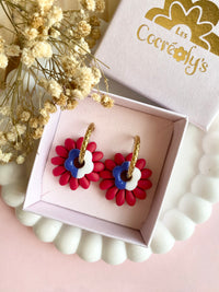 Pampilles APPOLINE rouge cerise + FLORETTE bleu blanc - boucles d’oreilles interchangeables