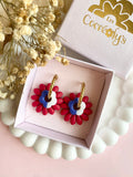 Pampilles APPOLINE rouge cerise + FLORETTE bleu blanc - boucles d’oreilles interchangeables