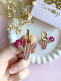 Pampilles ORIANA cactus doré rose ou vert - boucles d’oreilles interchangeables