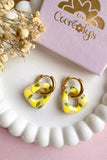 Pampilles AMBRE réversibles écru ou à rayures bleu roi et blanc avec motifs citrons - boucles d’oreilles interchangeables