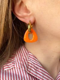 Pampilles AMBRE réversibles mandarine motifs couleur framboise - boucles d’oreilles interchangeables
